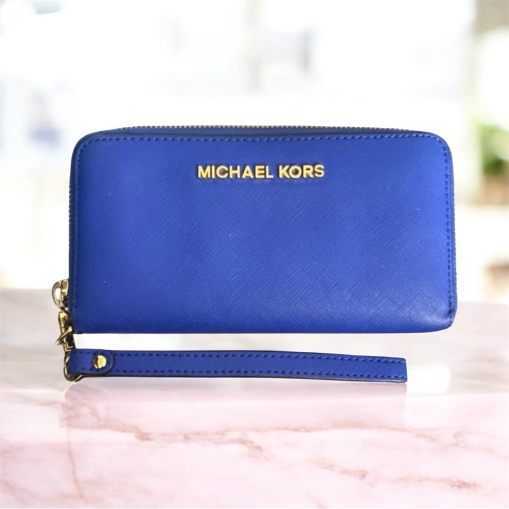 Michael Kors Royal Blue Wristlet with Gold Accents